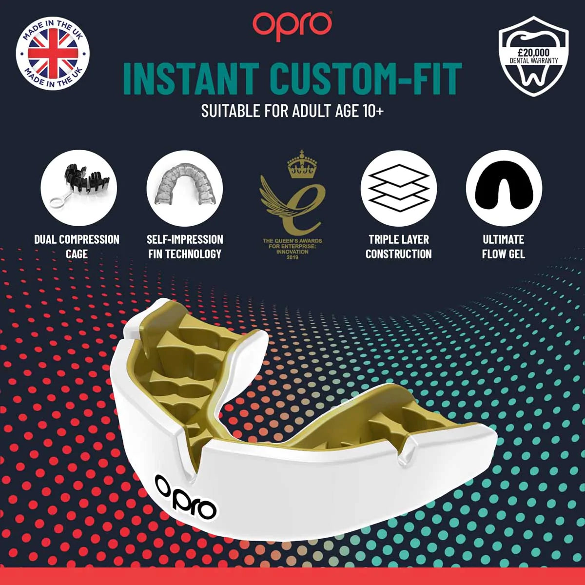 Black/Silver/White Opro Instant Custom-Fit Teeth Mouth Guard