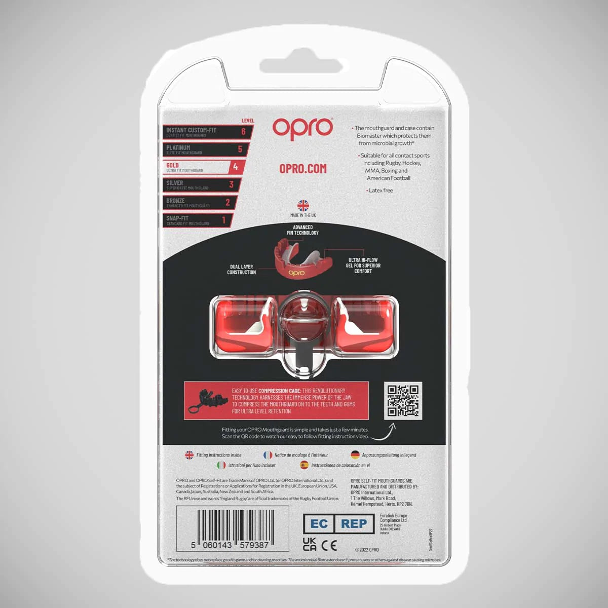 Red/Pearl Opro Gold Braces Self-Fit Mouth Guard
