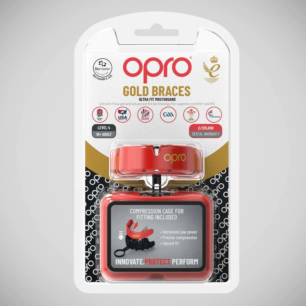 Red/Pearl Opro Gold Braces Self-Fit Mouth Guard