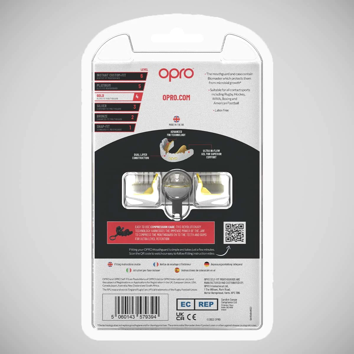 White/Gold Opro Gold Braces Self-Fit Mouth Guard