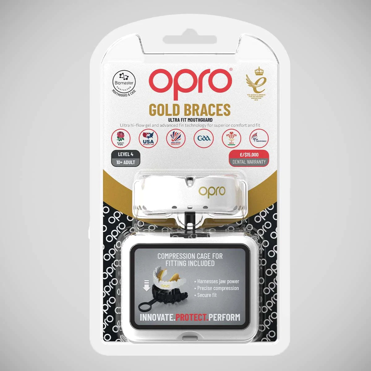 White/Gold Opro Gold Braces Self-Fit Mouth Guard