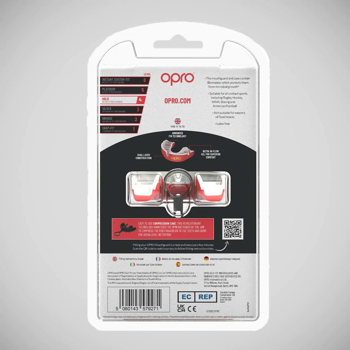 Red/Pearl Opro Gold Self-Fit Mouth Guard