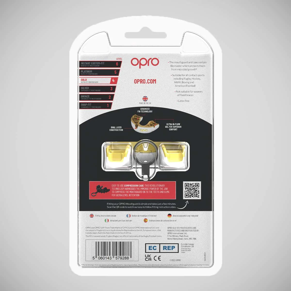 White/Gold Opro Gold Self-Fit Mouth Guard