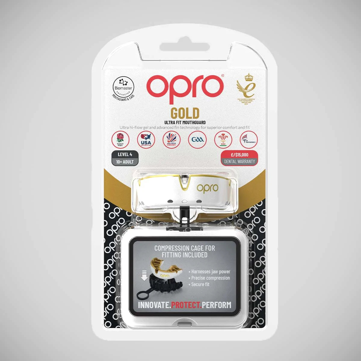 White/Gold Opro Gold Self-Fit Mouth Guard