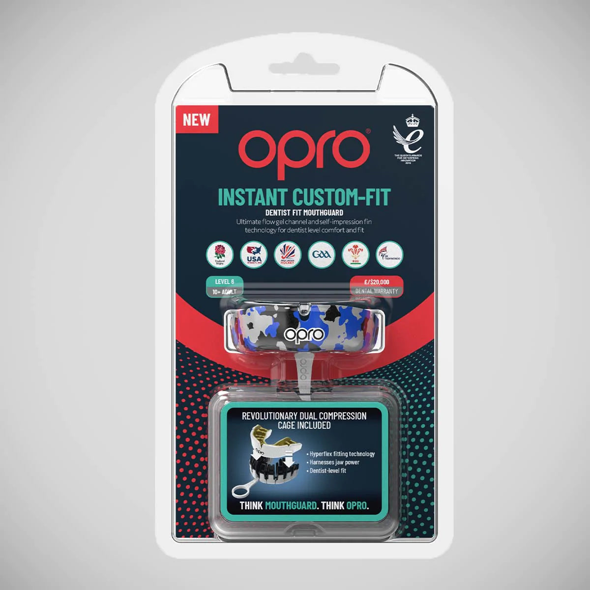 Black/Blue/Silver Opro Instant Custom-Fit Camo Mouth Guard