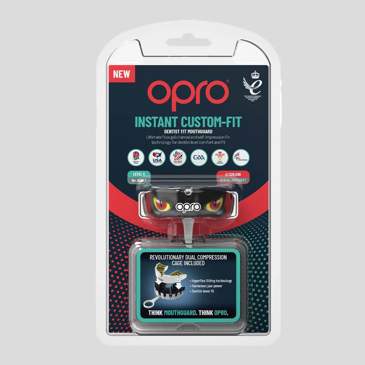 Black/Red/Gold Opro Instant Custom-Fit Eyes Mouth Guard