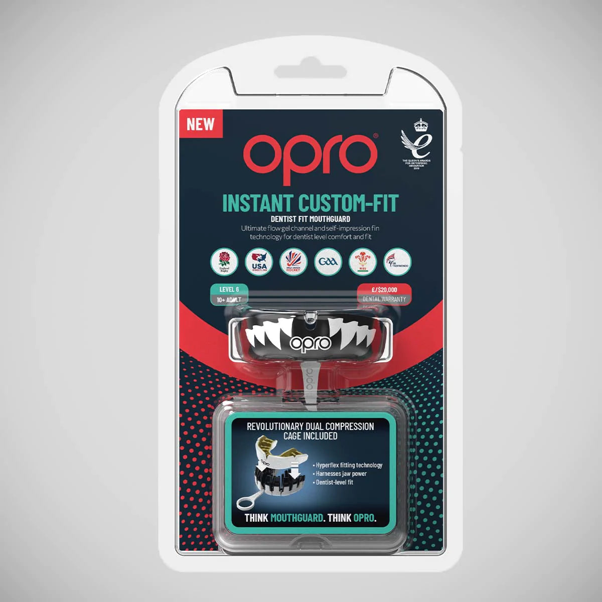 Black/White Opro Instant Custom-Fit Jaws Mouth Guard