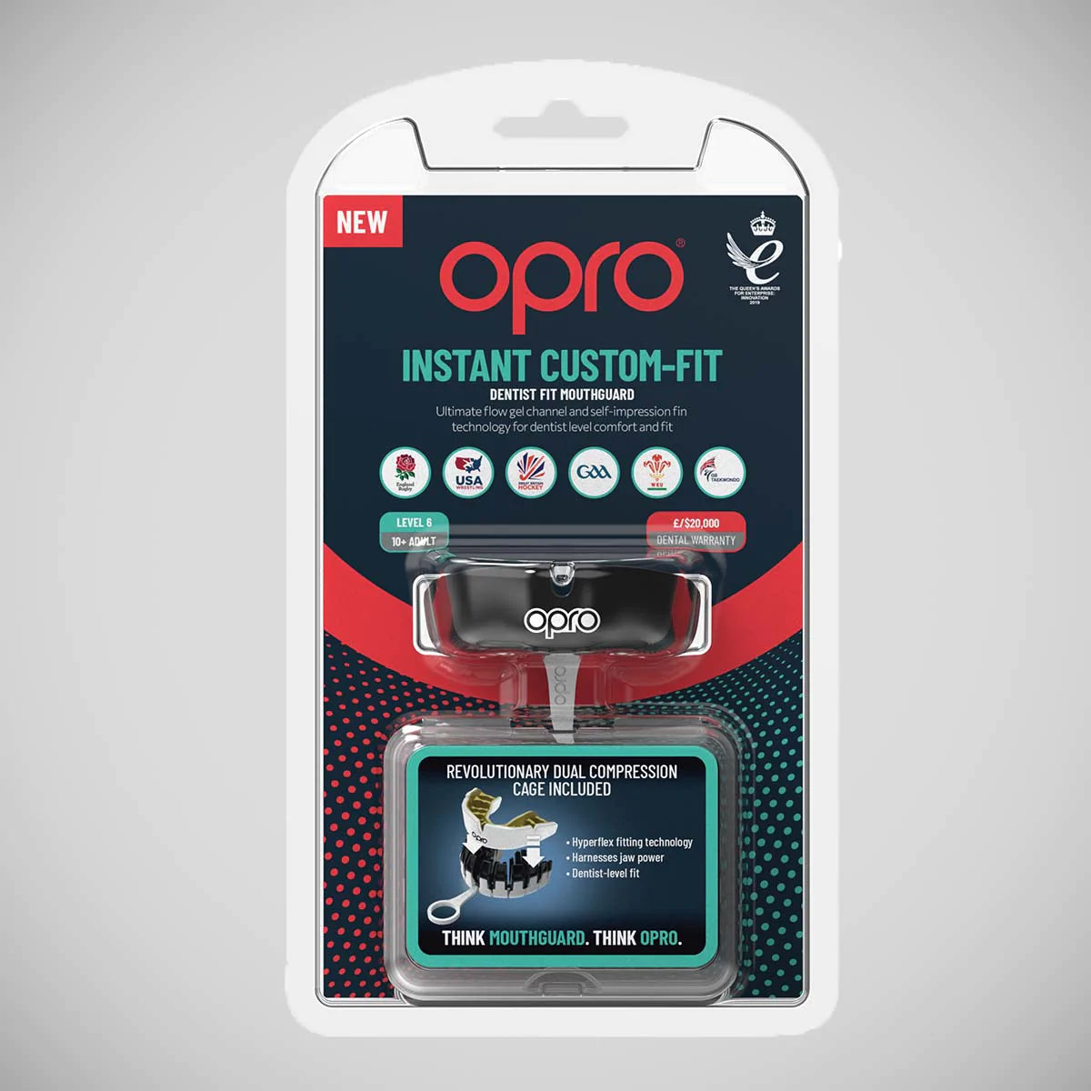 Black/White Opro Instant Custom-Fit Single Colour Mouth Guard