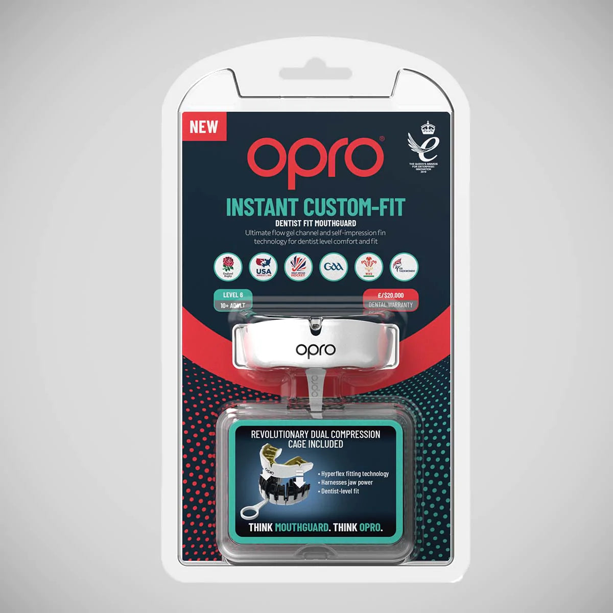 White/Gold Opro Instant Custom-Fit Single Colour Mouth Guard