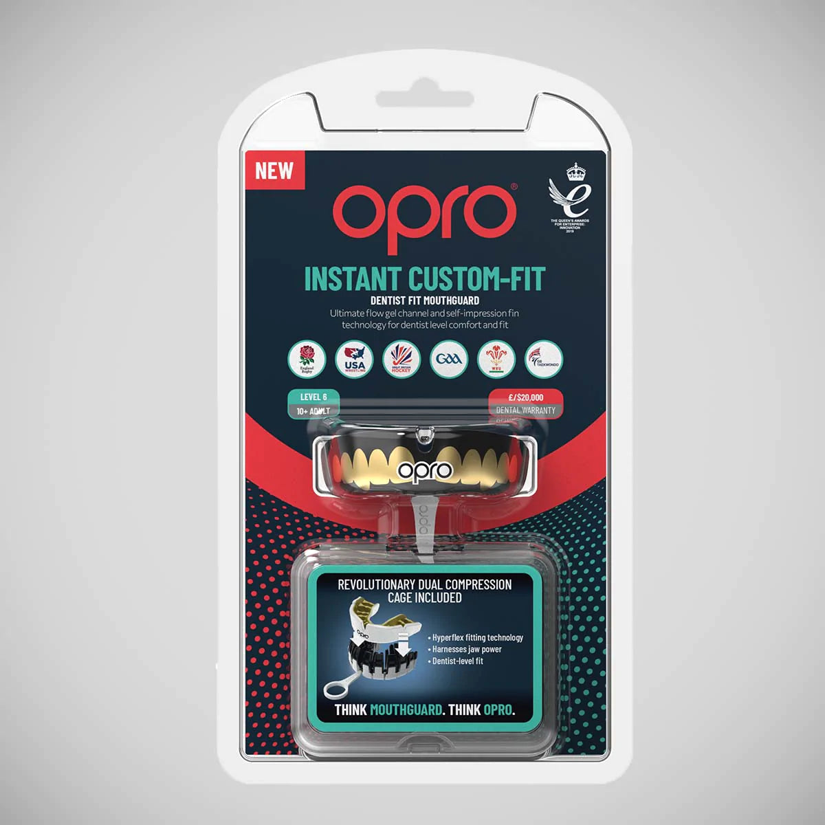 Black/Gold Opro Instant Custom-Fit Teeth Mouth Guard