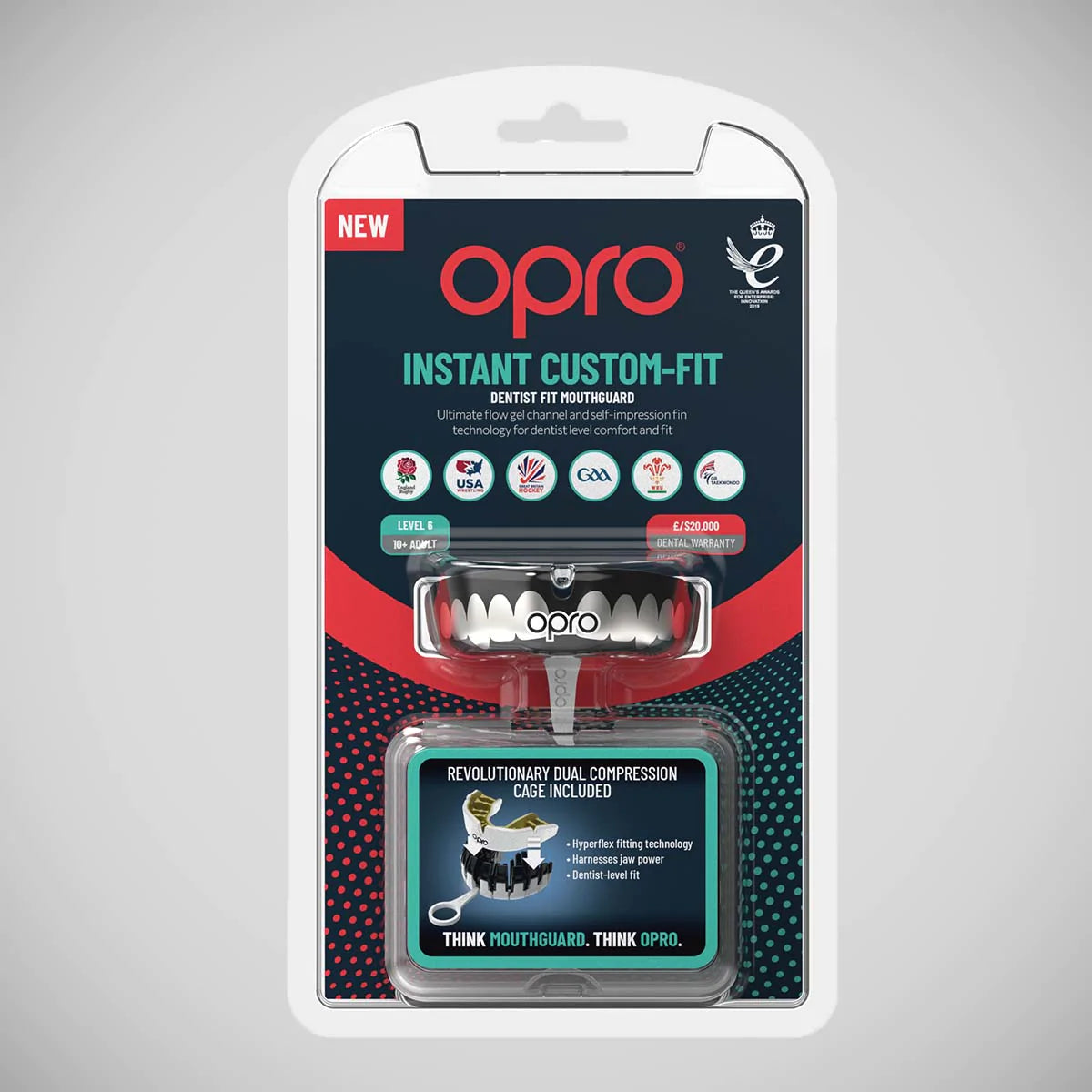 Black/Silver/White Opro Instant Custom-Fit Teeth Mouth Guard