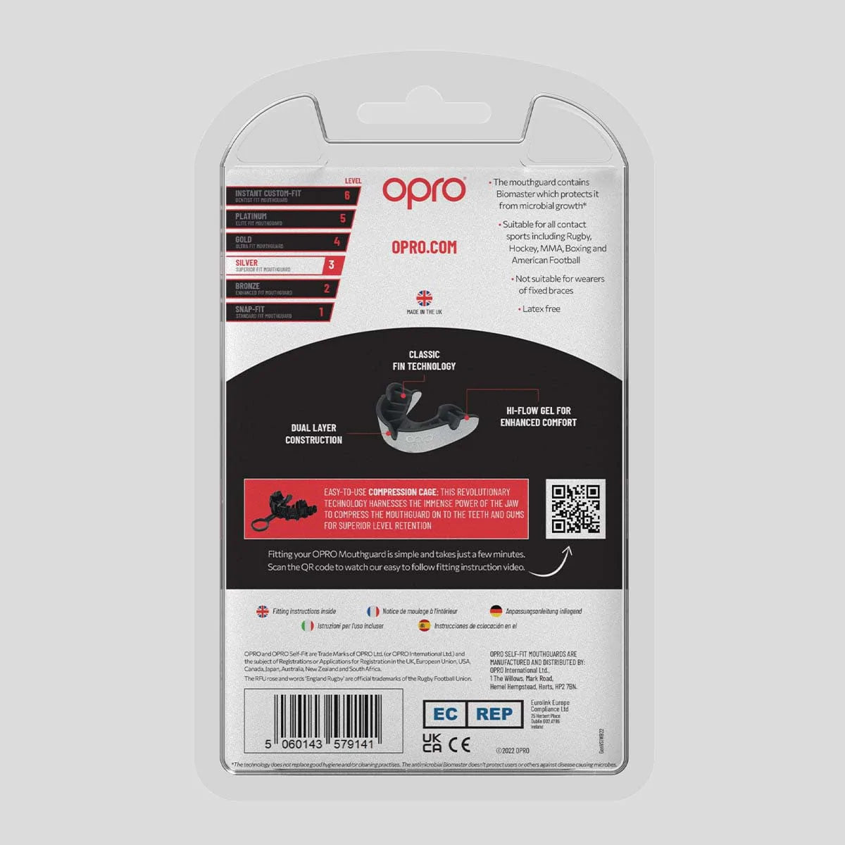 White/Black Opro Silver Gen 4 Mouth Guard