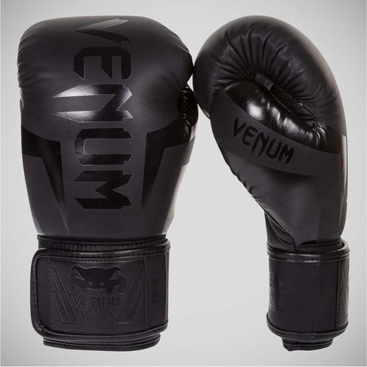 Black/Black Venum Elite Boxing Gloves