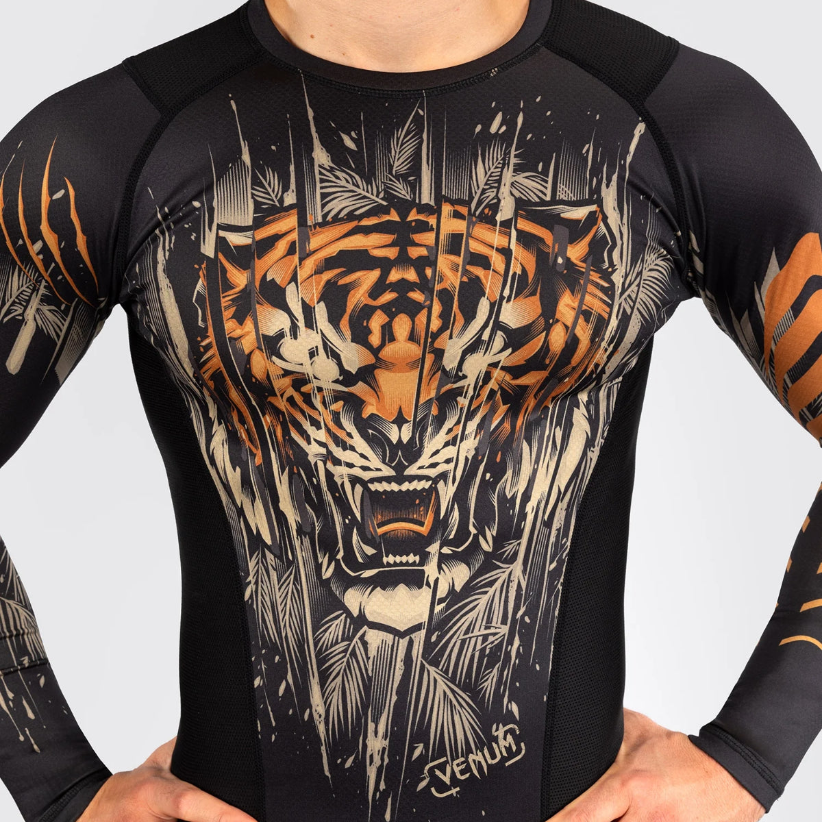 Venum Tiger Long Sleeve Rash Guard Black/Orange