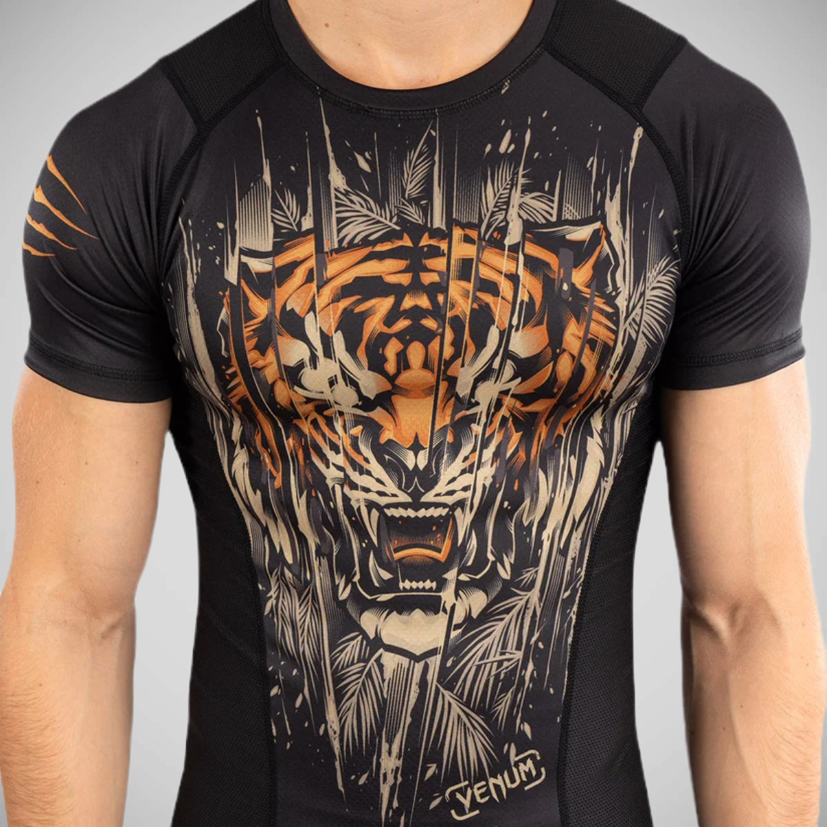 Venum Tiger Short Sleeve Rash Guard Black/Orange