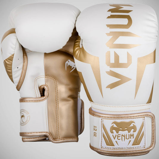 White/Gold Venum Elite Boxing Gloves