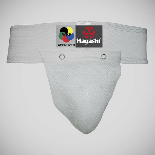 White Hayashi WKF Approved Kids Groin Guard