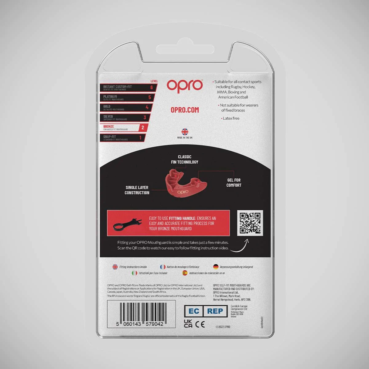 Opro Bronze Self-Fit Mouth Guard Red