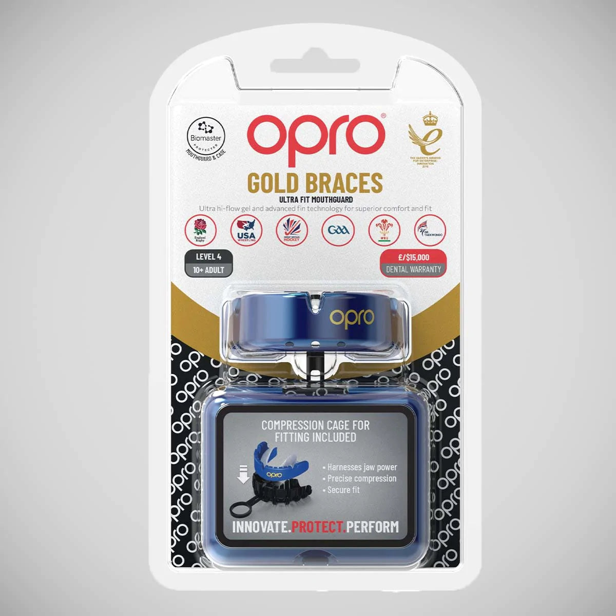 Opro Gold Braces Self-Fit Mouth Guard Blue/Pearl