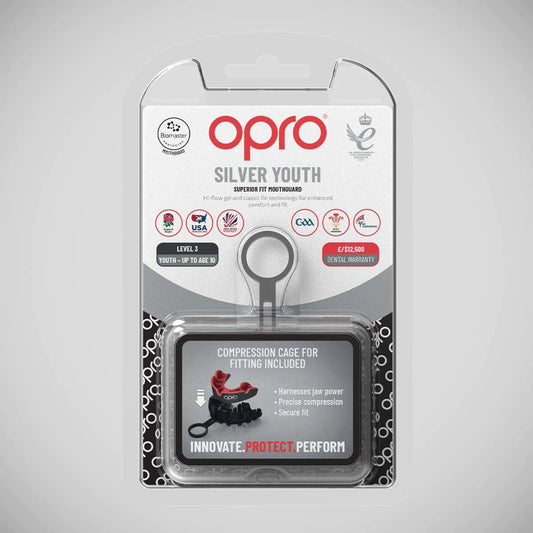 Black/Red Opro Junior Silver Self-Fit Mouth Guard