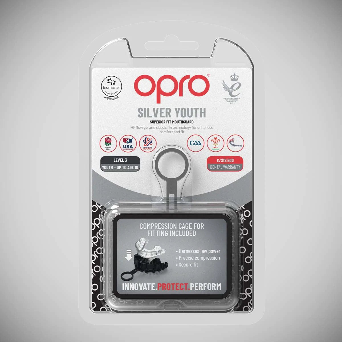 Opro Junior Silver Self-Fit Mouth Guard Clear