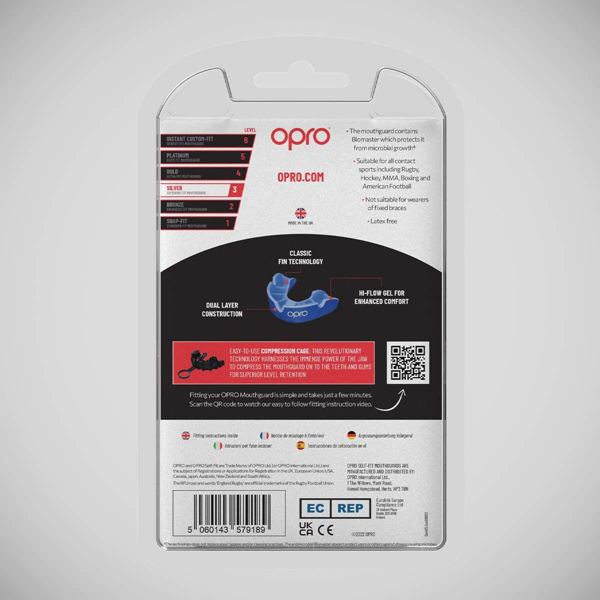 Opro Junior Silver Self-Fit Mouth Guard Dark Blue/Blue