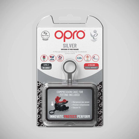 Opro Silver Self-Fit Mouth Guard Black/Red