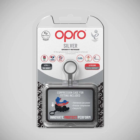 Opro Silver Self-Fit Mouth Guard Red/Dark Blue