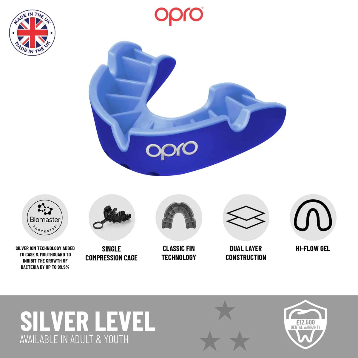 Opro Silver Self-Fit Mouth Guard Red/Dark Blue